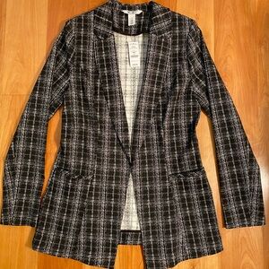 WHBM Black and White Plaid Longline Blazer NWT